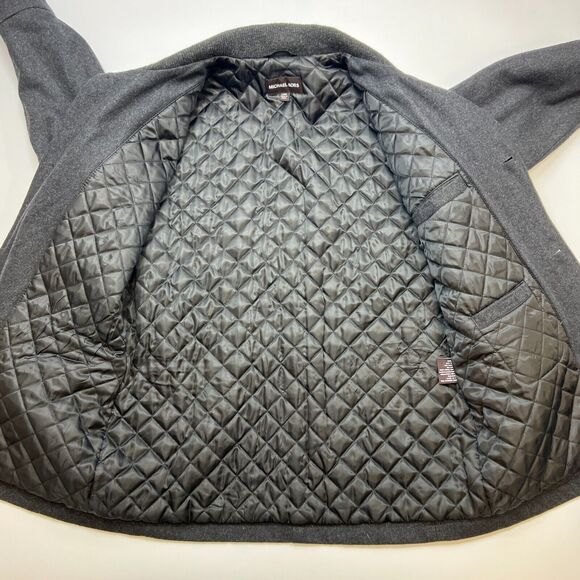 Michael Kors Peacoat Mens L Large Charcoal Wool Blend Button Up Utility Overcoat - Picture 6 of 11